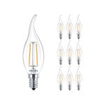 Mehrfachpackung 10x Philips Corepro LED Kerze E14 Gebogene Spitze Fadenlampe Klar 2W 250lm - 827 Extra Warmweiß | Ersatz für 25W