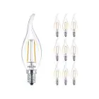 Mehrfachpackung 10x Philips Corepro LED Kerze E14 Gebogene Spitze Fadenlampe Klar 2W 250lm - 827 Extra Warmweiß | Ersatz für 25W