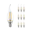 Mehrfachpackung 10x Noxion Lucent LED E14 Gebogene Spitze Kerze Fadenlampe Klar 2.5W 250lm - 827 Extra Warmweiß | Ersatz für 25W